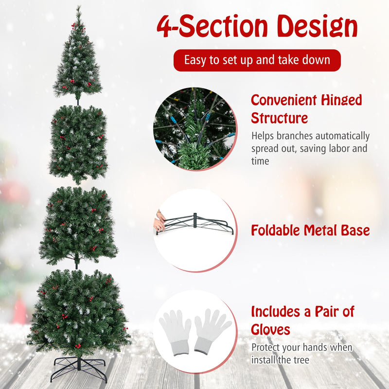 Load image into Gallery viewer, Goplus 9ft Pre-Lit Pencil Christmas Tree, Artificial Hinged Slim Xmas Tree with 500 Warm-White LED Lights
