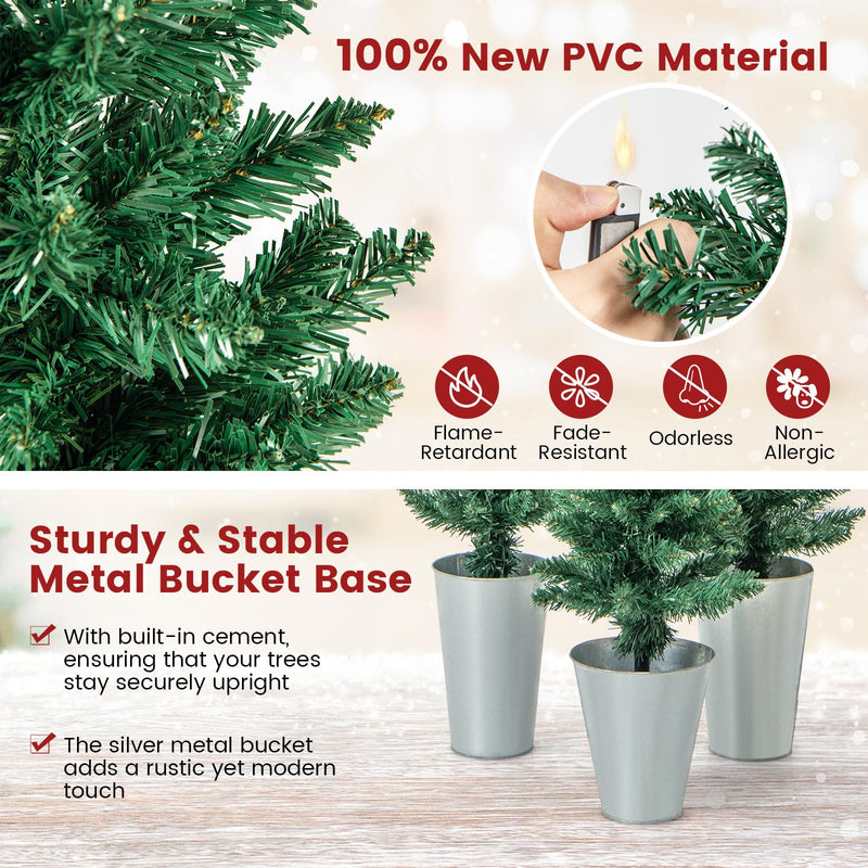Load image into Gallery viewer, Goplus Set of 3 Artificial Christmas Tree, 3&#39; 4&#39; 5&#39; Slim Pencil Xmas Tree with Silver Metal Buckets
