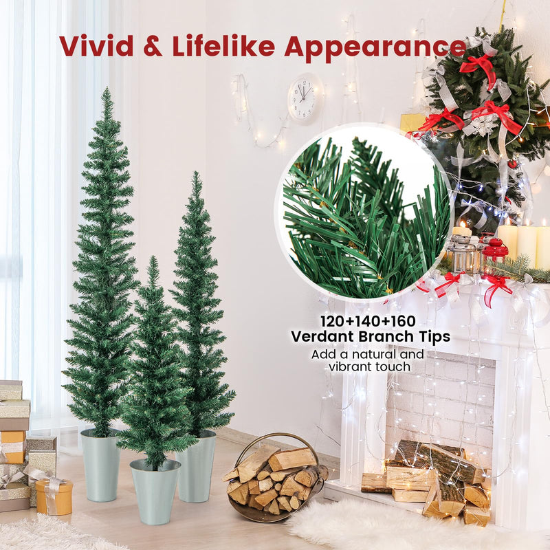 Load image into Gallery viewer, Goplus Set of 3 Artificial Christmas Tree, 3&#39; 4&#39; 5&#39; Slim Pencil Xmas Tree with Silver Metal Buckets

