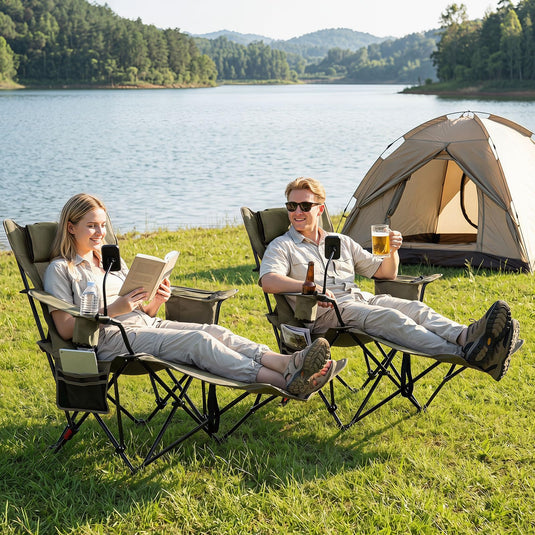 Goplus 2-in-1 Reclining Camping Chair w/Detachable Footrest & 3-Level Adjustable Backrest