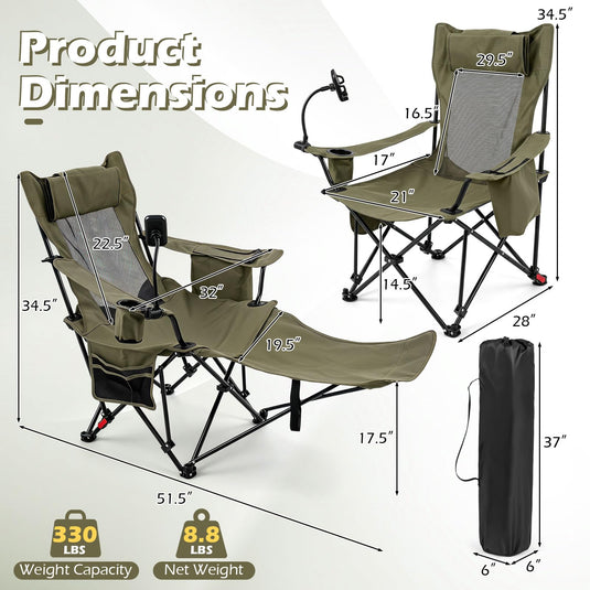 Goplus 2-in-1 Reclining Camping Chair w/Detachable Footrest & 3-Level Adjustable Backrest