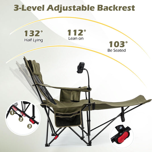 Goplus 2-in-1 Reclining Camping Chair w/Detachable Footrest & 3-Level Adjustable Backrest