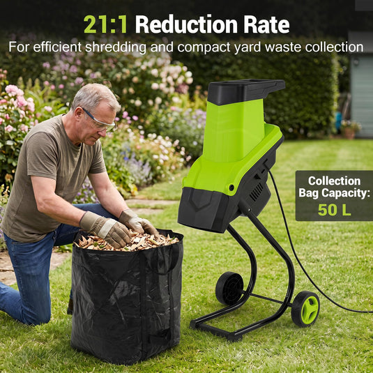 Goplus 15-Amp Electric Wood Chipper Shredder Mulcher w/1.8” Max Cutting Diameter & 50L Collection Bag