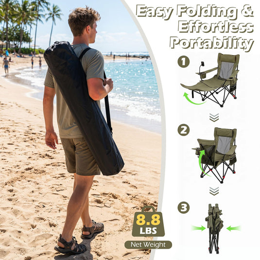 Goplus 2-in-1 Reclining Camping Chair w/Detachable Footrest & 3-Level Adjustable Backrest