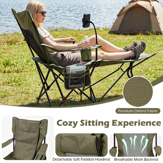 Goplus 2-in-1 Reclining Camping Chair w/Detachable Footrest & 3-Level Adjustable Backrest