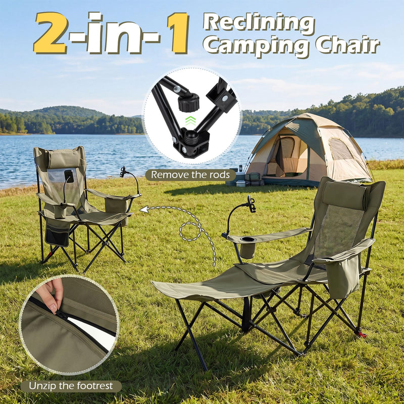 Load image into Gallery viewer, Goplus 2-in-1 Reclining Camping Chair w/Detachable Footrest &amp; 3-Level Adjustable Backrest
