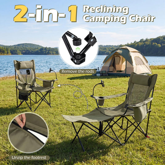 Goplus 2-in-1 Reclining Camping Chair w/Detachable Footrest & 3-Level Adjustable Backrest