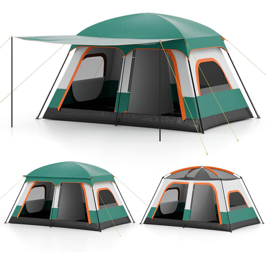 Goplus Camping Tent with Porch & 2 Rooms for Backpacking Hiking & Camping