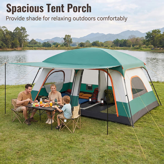 Goplus Camping Tent with Porch & 2 Rooms for Backpacking Hiking & Camping