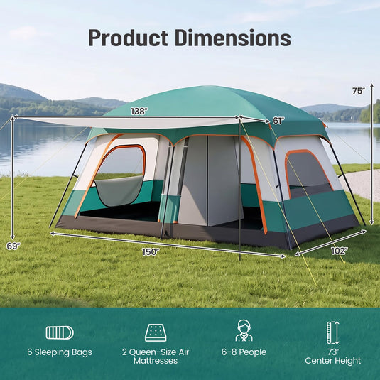 Goplus Camping Tent with Porch & 2 Rooms for Backpacking Hiking & Camping
