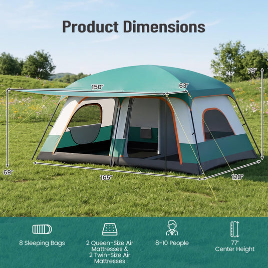 Goplus Camping Tent with Porch & 2 Rooms for Backpacking Hiking & Camping