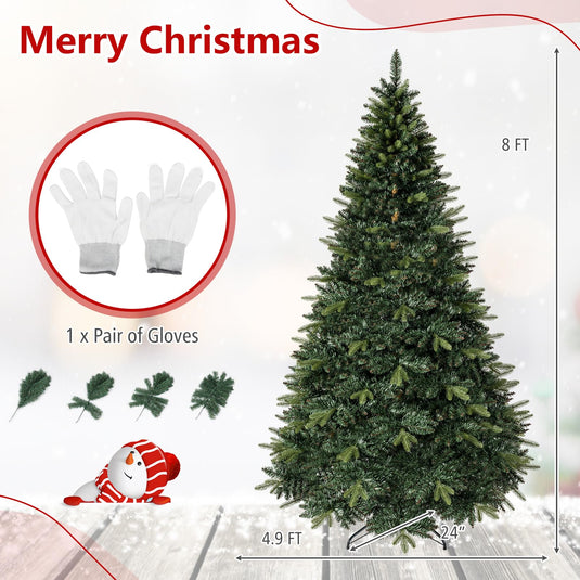 Goplus 5ft/6ft/7ft/8ft Artificial Christmas Tree | Hinged Unlit Full Xmas Tree with Realistic Tree Trunk & Folding Metal Stand
