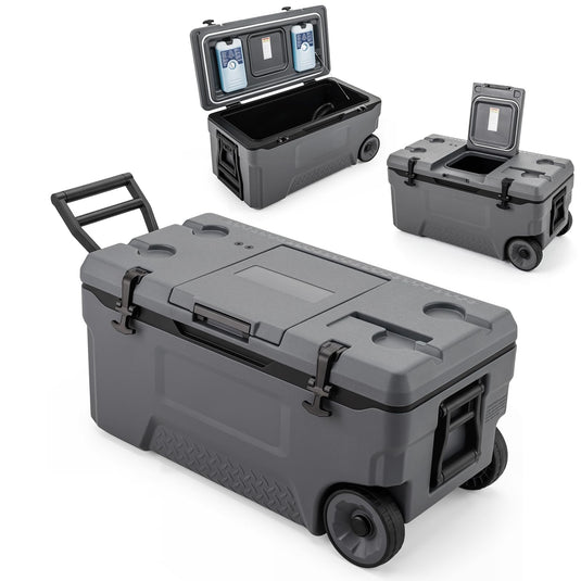 Goplus 53/74 QT Insulated Hard Cooler Portable Rolling Cooler w/Wheels