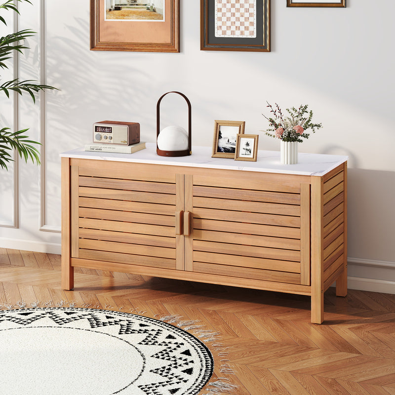 Load image into Gallery viewer, Goplus Patio 2-Door Acacia Wood Storage Container with Faux Marble Top
