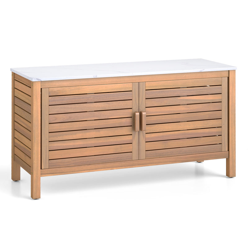 Load image into Gallery viewer, Goplus Patio 2-Door Acacia Wood Storage Container with Faux Marble Top

