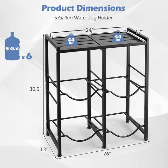Goplus 5 Gallon/18.9 L Water Jug Holder for 4 Bottles (Large Top Shelf)