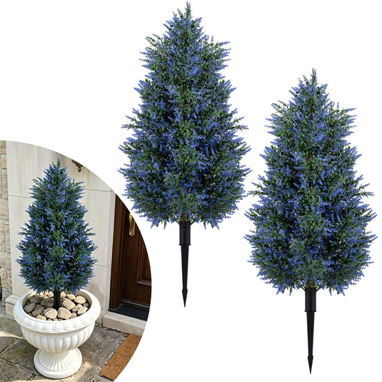 Goplus 2 Pack Artificial Lavender/Cypress Topiary Trees with Ground Spikes