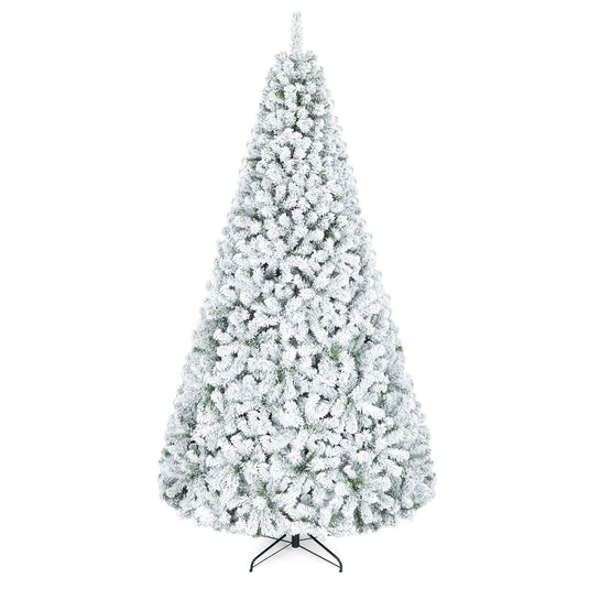 Goplus 6FT/9FT Artificial Christmas Tree Unlit Flocked Xmas Tree with Full Branch Tips & Folding Metal Stand