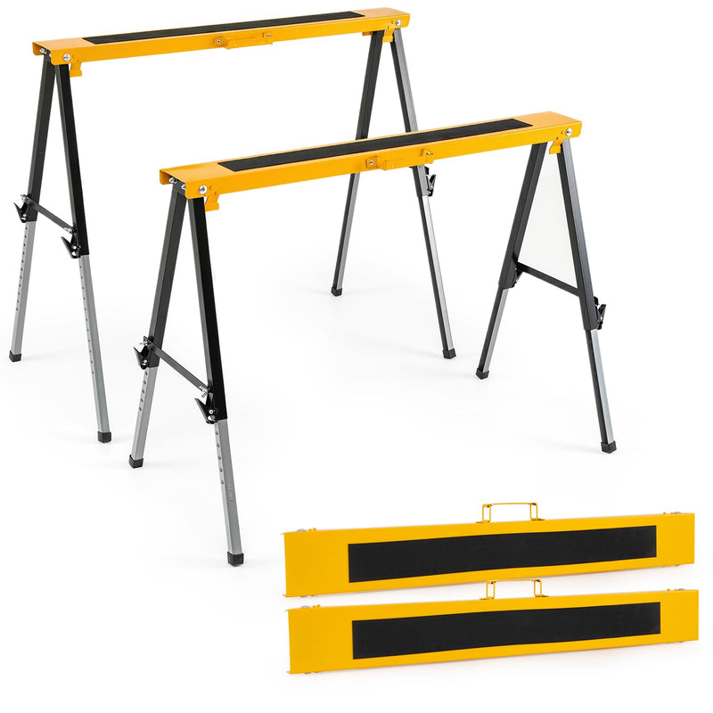 Load image into Gallery viewer, Goplus 2 Pack Folding Saw Horses with 12 Adjustable Leg Heights and Carry Handles

