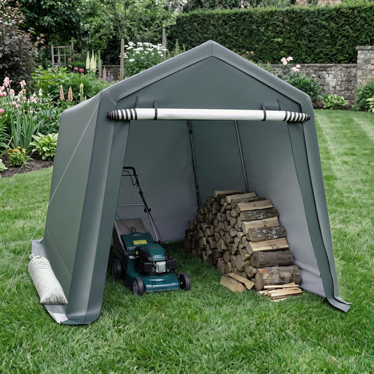 Outdoor Storage Shed | Patio Garage Carport w/ Roll-Up Zipper Door