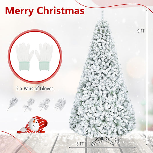 Goplus 6FT/9FT Artificial Christmas Tree Unlit Flocked Xmas Tree with Full Branch Tips & Folding Metal Stand