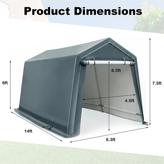 Outdoor Storage Shed | Patio Garage Carport w/ Roll-Up Zipper Door