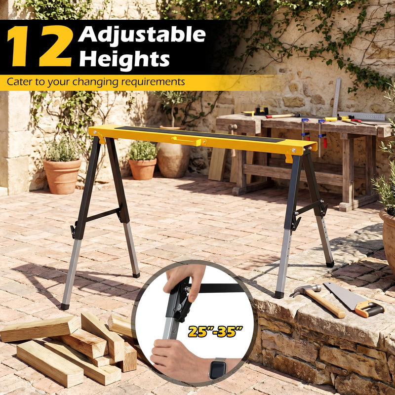 Load image into Gallery viewer, Goplus 2 Pack Folding Saw Horses with 12 Adjustable Leg Heights and Carry Handles
