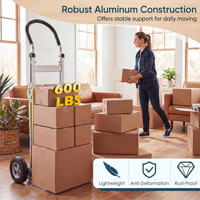 Load image into Gallery viewer, Goplus Heavy-Duty Folding Hand Truck | 600 LBS Aluminum Dolly Cart with Ergonomic Handle &amp; 2 Rubber Wheels
