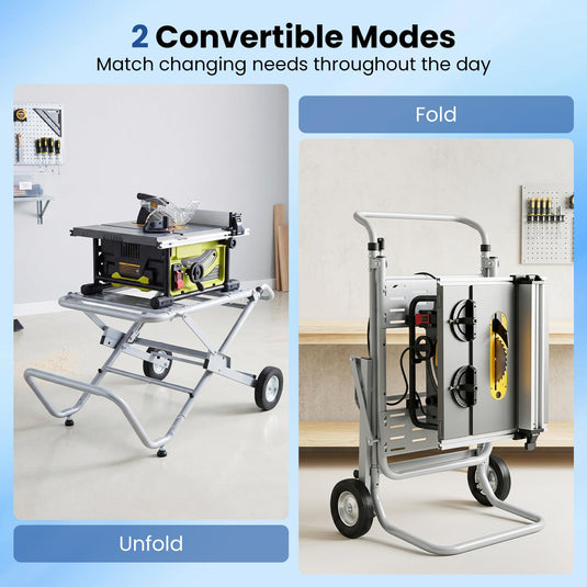 Goplus Portable Table Saw Stand | Rolling Foldable Heavy Duty Metal Base with 8-Inch Rubber Wheels