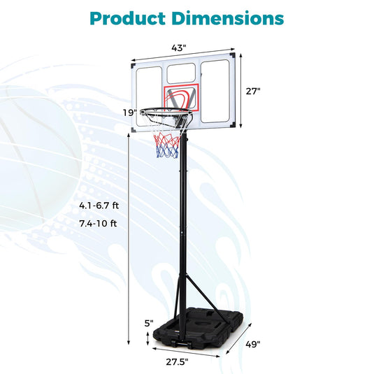Goplus  4.1-10 FT Adjustable Basketball Hoop Outdoor w/Shatterproof PC Backboard