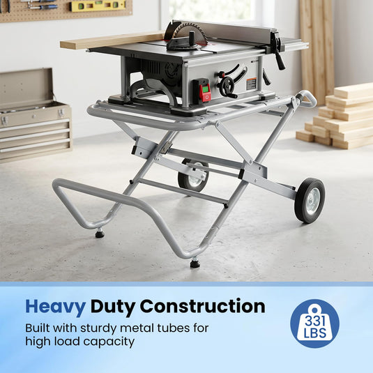 Goplus Portable Table Saw Stand | Rolling Foldable Heavy Duty Metal Base with 8-Inch Rubber Wheels