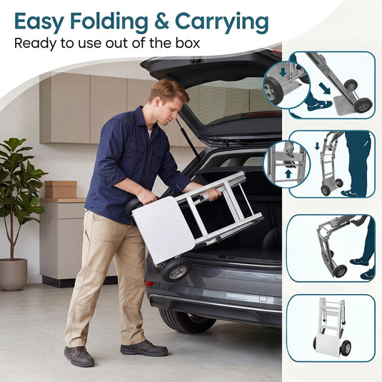 Goplus Heavy-Duty Folding Hand Truck | 600 LBS Aluminum Dolly Cart with Ergonomic Handle & 2 Rubber Wheels