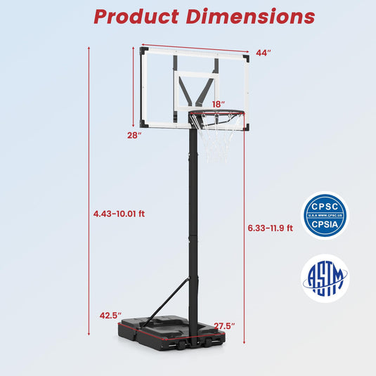 Goplus 10FT Basketball Hoop w/ 44'' Shatterproof PC Backboard for Adults