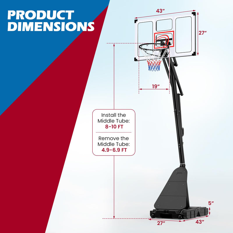 Load image into Gallery viewer, Goplus 4.9-10 FT Adjustable Portable Basketball Goal System w/Shatterproof PC Backboard

