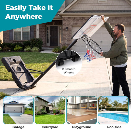 Goplus  4.1-10 FT Adjustable Basketball Hoop Outdoor w/Shatterproof PC Backboard