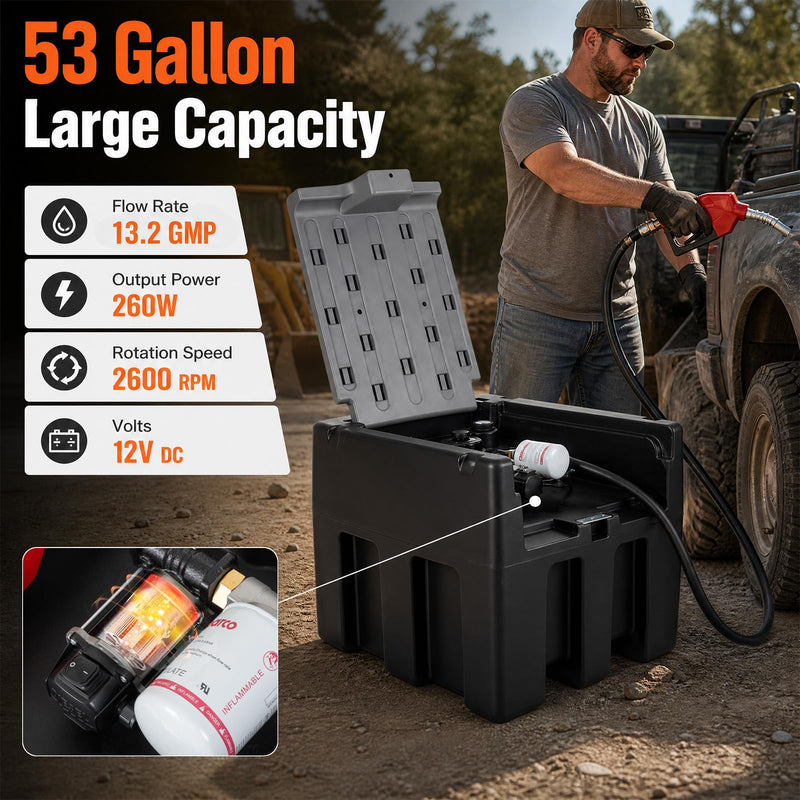 Load image into Gallery viewer, Goplus Portable Diesel Tank 53 Gallon Capacity &amp; 13.2GMP | LLDPE Fuel Tank with 12V Electric Transfer Pump
