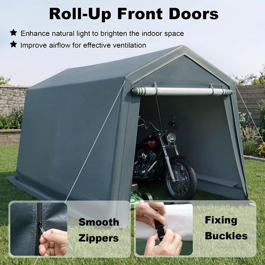 Outdoor Storage Shed | Patio Garage Carport w/ Roll-Up Zipper Door