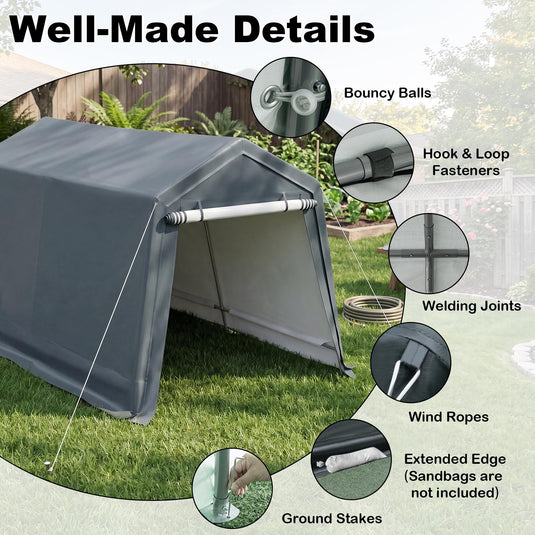 Outdoor Storage Shed | Patio Garage Carport w/ Roll-Up Zipper Door