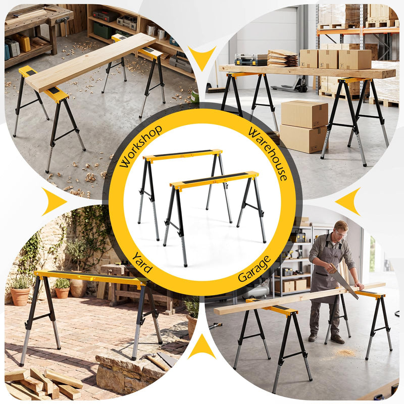Load image into Gallery viewer, Goplus 2 Pack Folding Saw Horses with 12 Adjustable Leg Heights and Carry Handles
