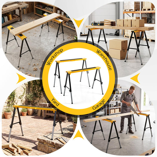 Goplus 2 Pack Folding Saw Horses with 12 Adjustable Leg Heights and Carry Handles