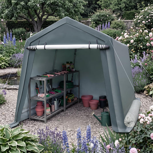Outdoor Storage Shed | Patio Garage Carport w/ Roll-Up Zipper Door