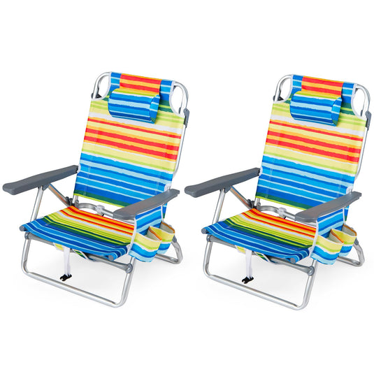 Goplus Beach Chairs Portable Folding Backpack Recliners(2/4)