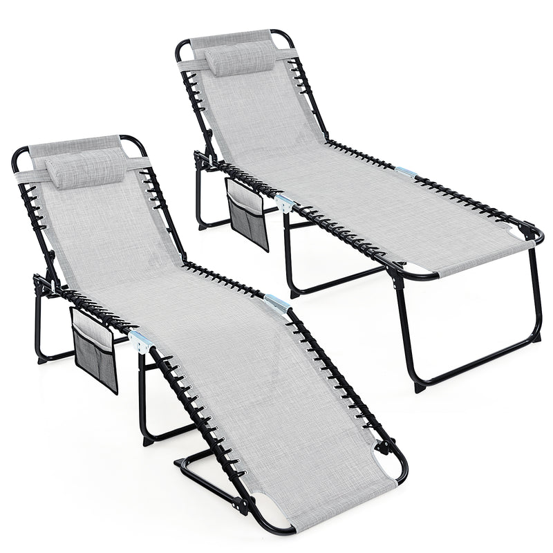 Load image into Gallery viewer, Patio Folding Chaise Lounge, Portable Lay Flat Reclining Chair w/ 4-Level Backrest, Side Pocket &amp; Detachable Headrest
