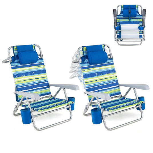 Goplus 2 Pack Beach Chair for Adults | Lightweight Folding Beach Chair with 7-Position Backrest
