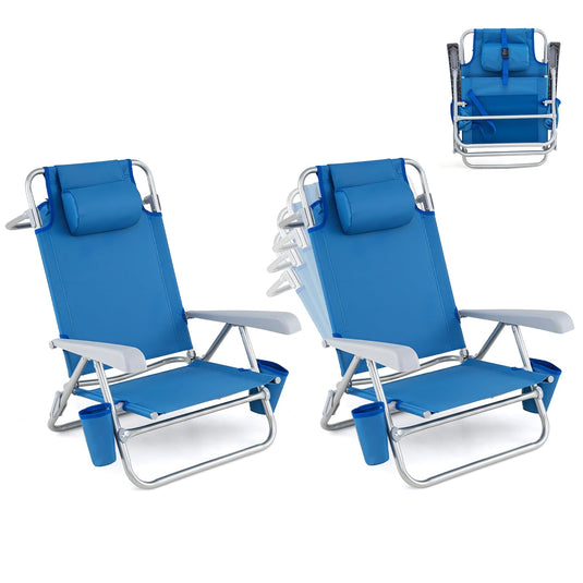 Goplus 2 Pack Beach Chair for Adults | Lightweight Folding Beach Chair with 7-Position Backrest