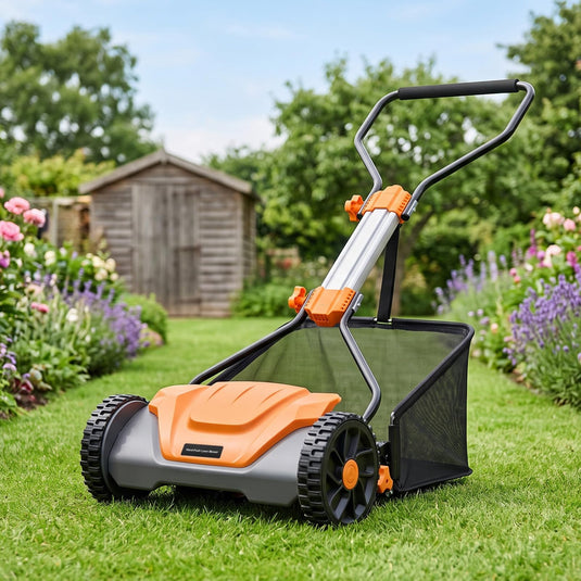 Goplus 16 Inch 5-Blade Push Reel Lawn Mower | Walk-Behind Manual Cordless Grass Cutter