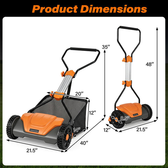 Goplus 16 Inch 5-Blade Push Reel Lawn Mower | Walk-Behind Manual Cordless Grass Cutter