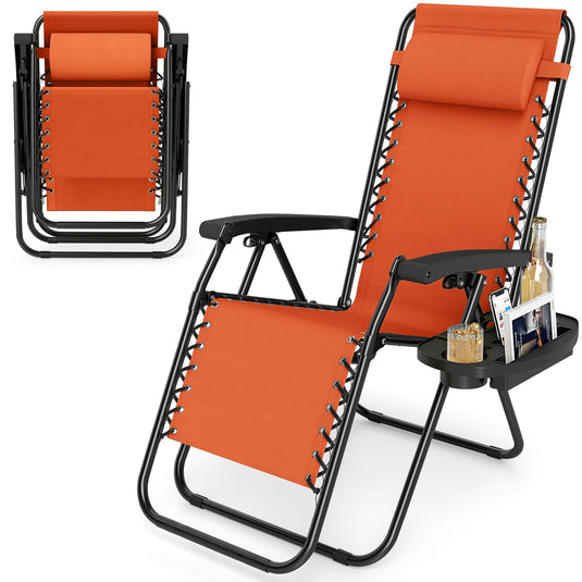 Goplus Zero Gravity Chair with Adjustable Backrest & Pillow, Cup Holder Tray