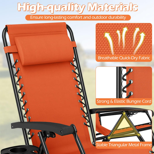 Goplus Zero Gravity Chair with Adjustable Backrest & Pillow, Cup Holder Tray