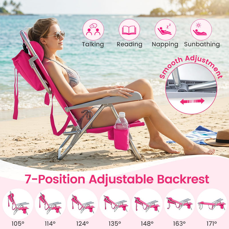 Load image into Gallery viewer, Goplus 2 Pack Beach Chair for Adults | Lightweight Folding Beach Chair with 7-Position Backrest
